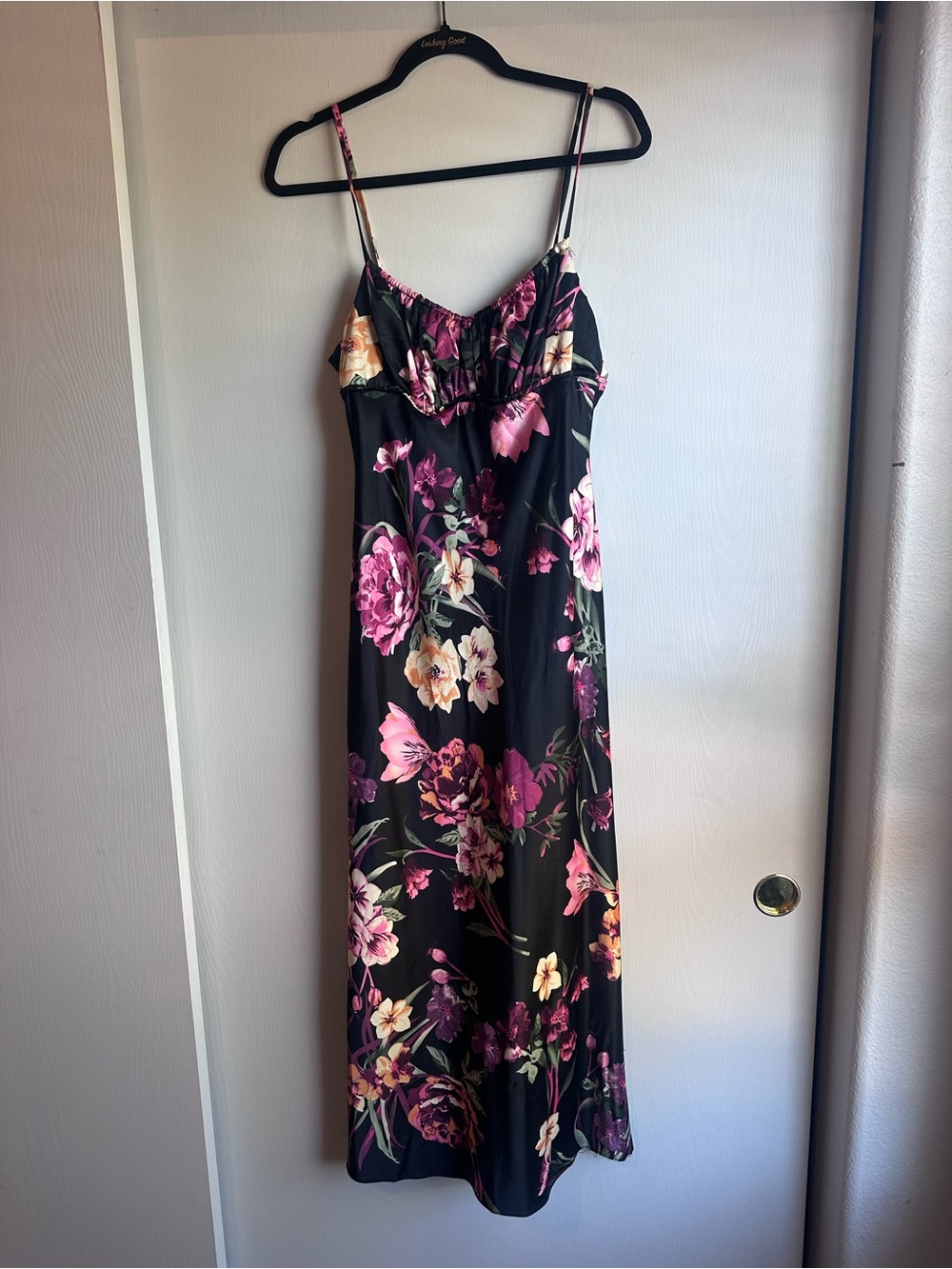 B Darlin Black Midi Slip Dress with Pink & Cream Floral Print Never worn